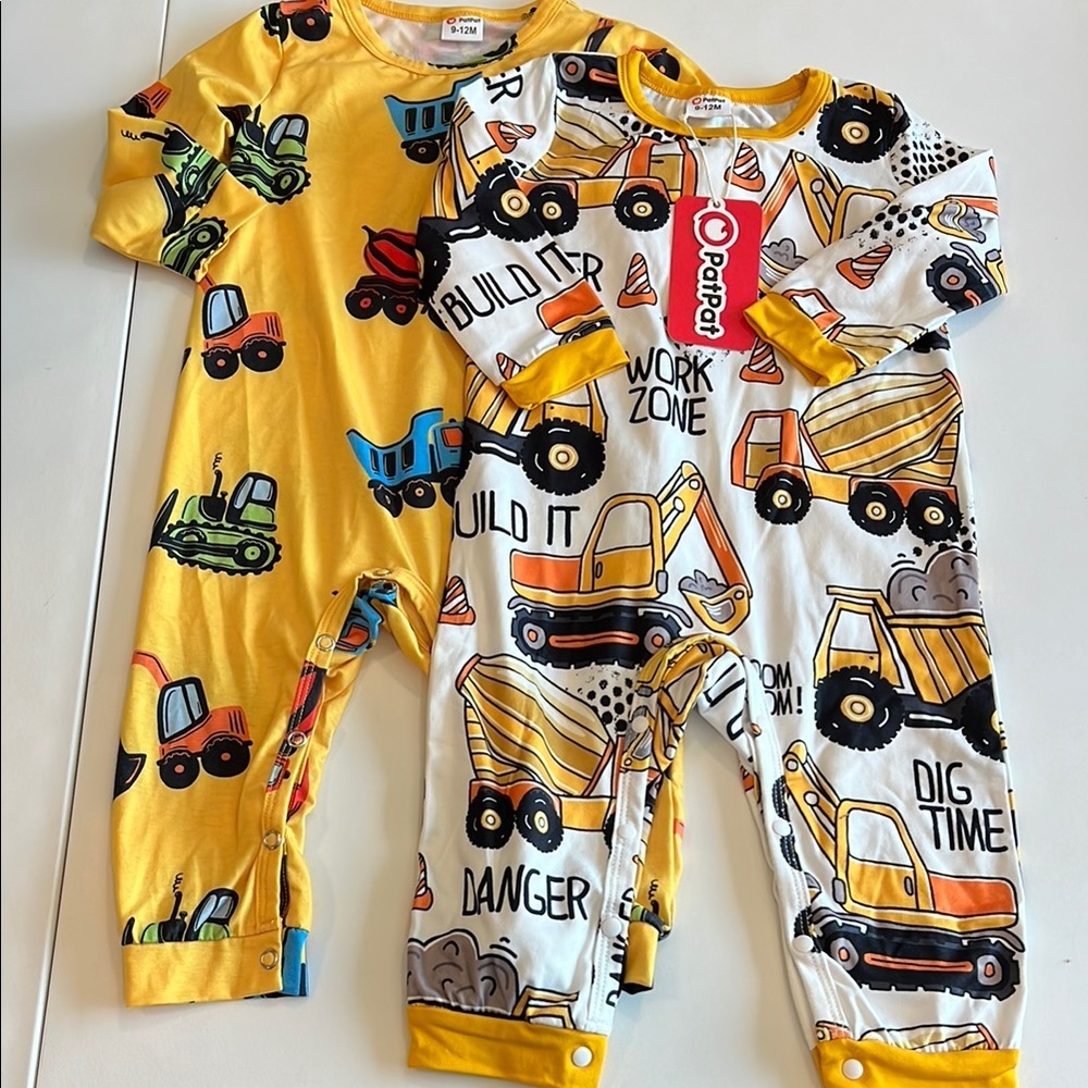 PatPat -‎ 9-12m, Yellow/White Construction Baby Rompers
